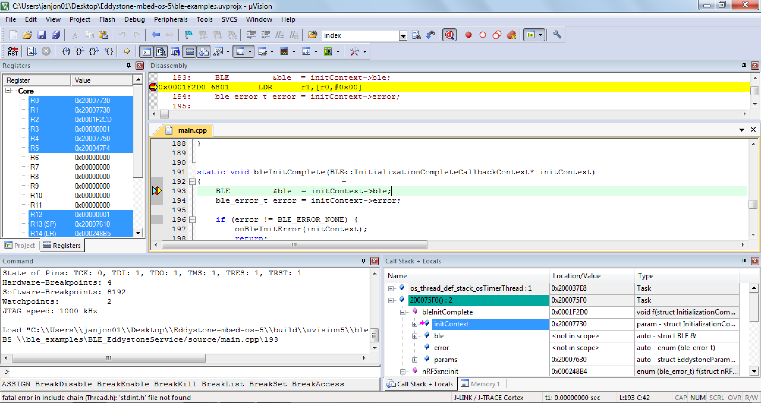 Debugging an mbed OS 5 project on a Nordic Semiconductors development board